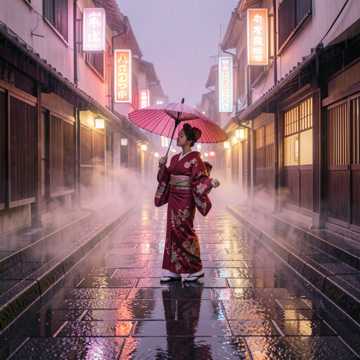 雨の祇園通り