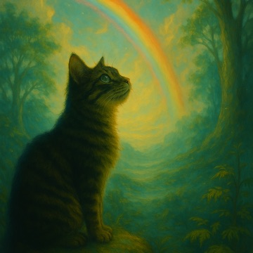 虹を見つめる猫